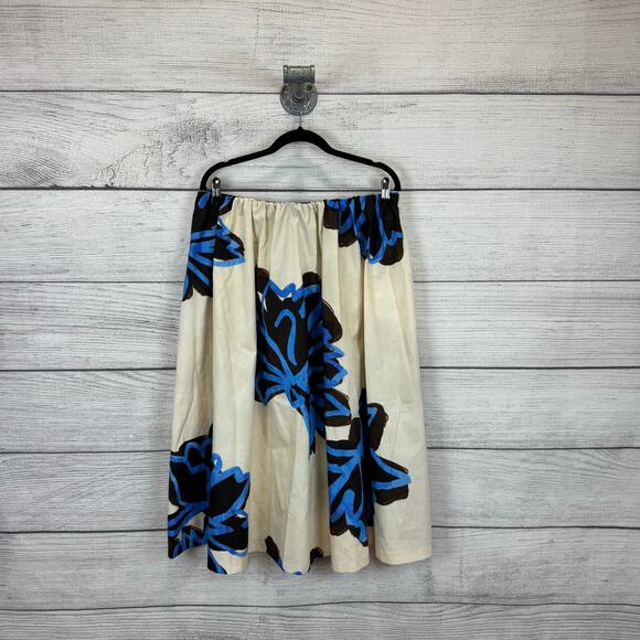Zara Women's Ivory & Blue Floral Printed Pull On Midi Skirt Size Medium - Picture 1 of 9